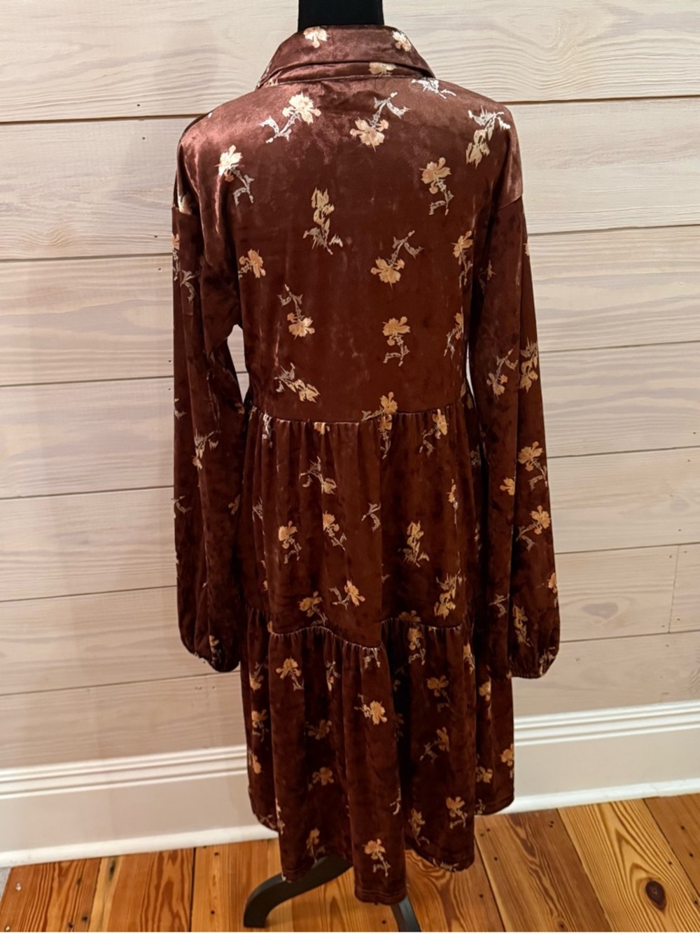 Polagram Brown Velvet Dress Babydoll Tiered Fairy grunge Whimsigoth Size Small - Picture 14 of 16